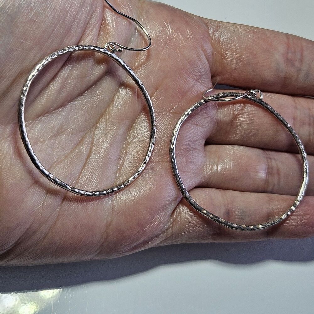 *Sale* Sterling Silver Large Textured Hammered Hoop Earrings